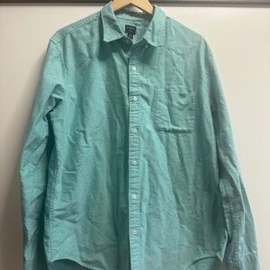 J.Crew Flex Men’s Button-Up Shirt XL Teal Green Cotton Casual Long Sleeve